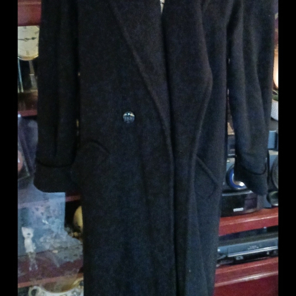 Elegant Black Wool full length Trench Coat